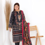 Black Unstitched 3 Piece Lawn Suit