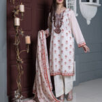 Peach Unstitched 3 Piece Lawn Suit Embroidered Neckline