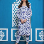 White and Blue Unstitched 2 Piece Lawn Suit