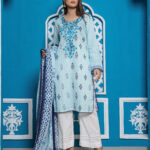Sky Blue Unstitched 2 Piece Lawn Suit-Embroidered Neckline